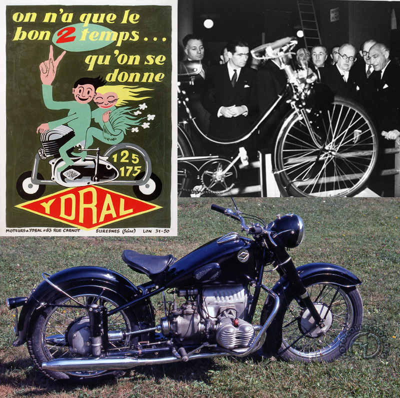 Cames 750 culture escorte du président Coty / Présentation du Vélosolex au salon 1946 / Affiche des moteurs Ydral.